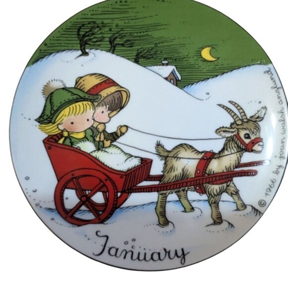 vintage Ebeling & Reuss January  plate goat  pulling kids 7.5" W Germany - Picture 1 of 8